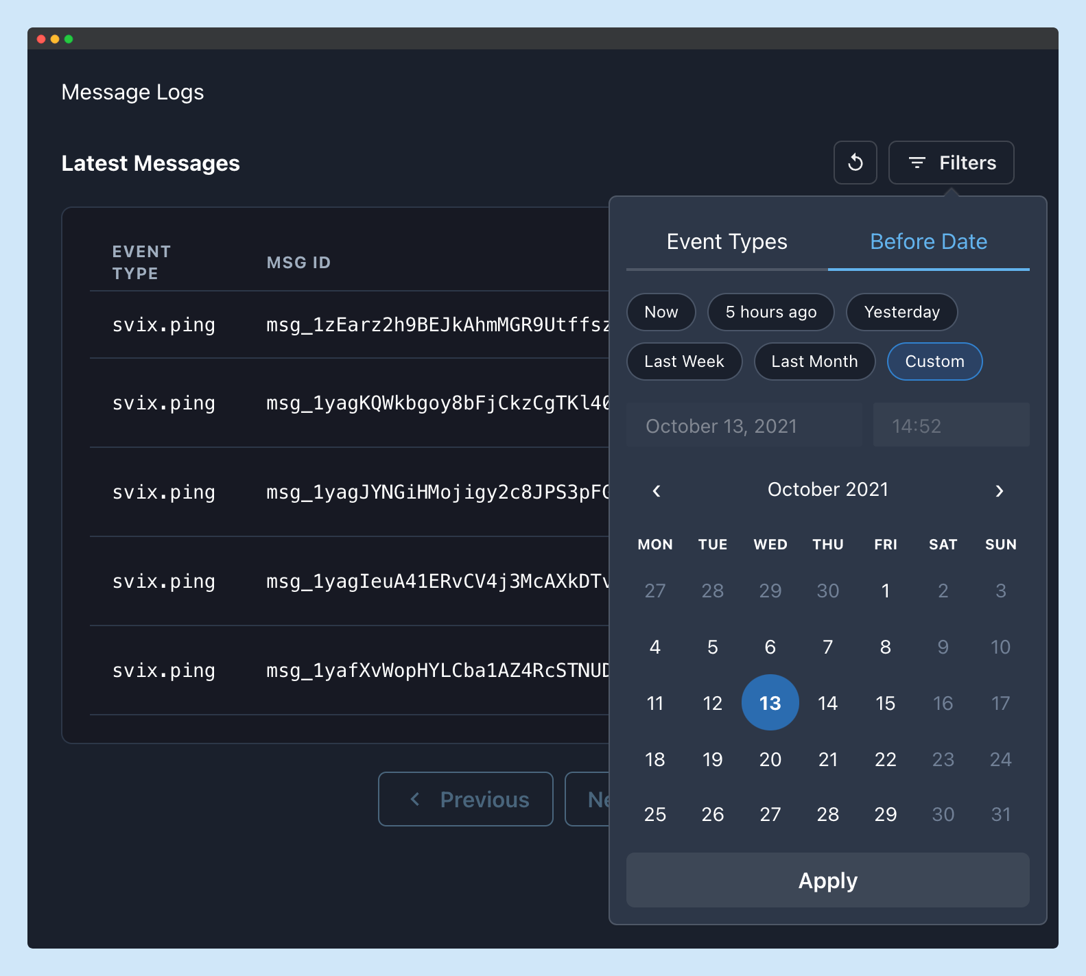 App portal date filtering