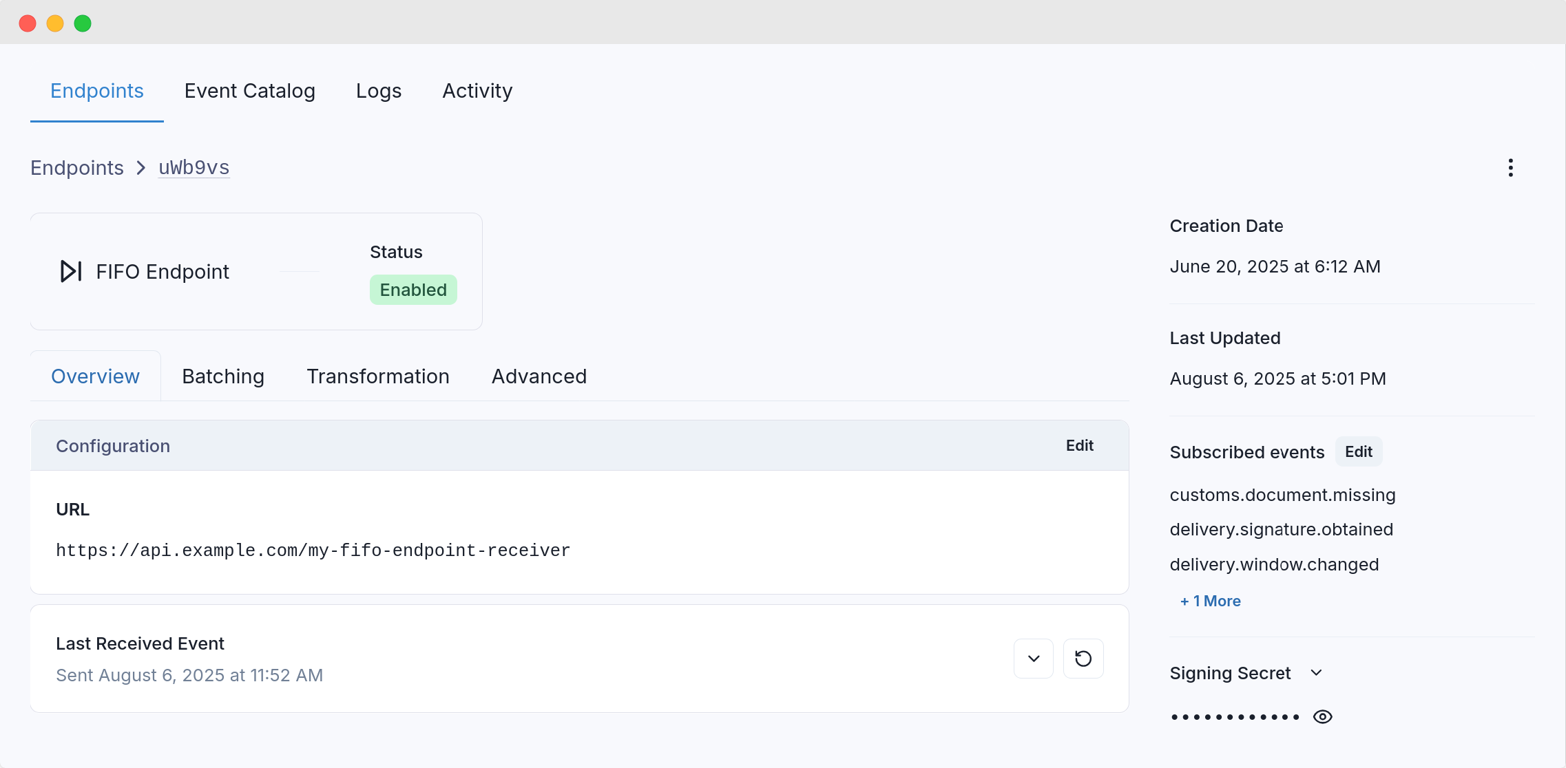 Fifo endpoint last received event