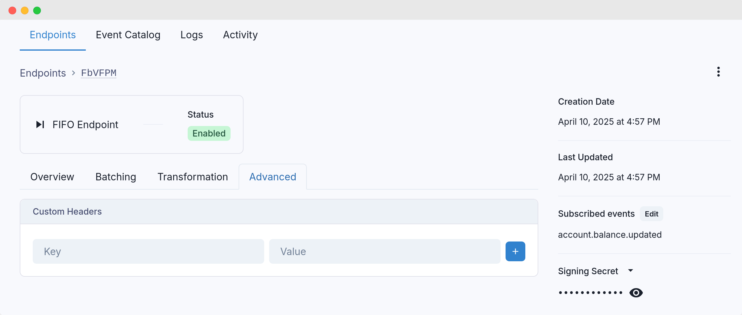 FIFO Endpoint headers