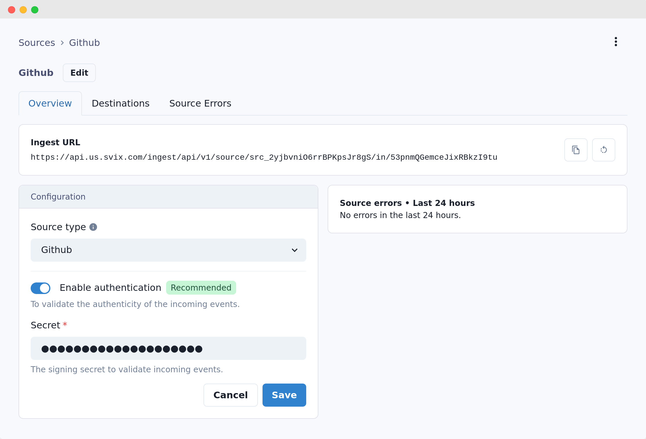 Svix Ingest source creation