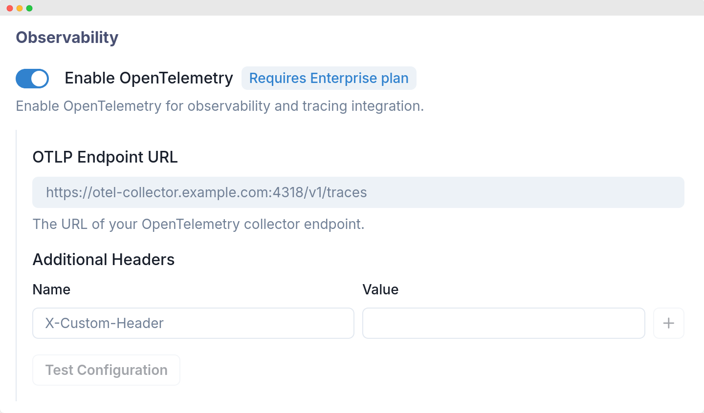 OpenTelemetry streaming config